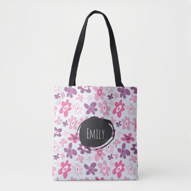 Tote Bag Fleurs roses mignonnes Motif Whimsical Personnalis (Devant)