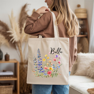 Tote Bag Fleurs sauvages aquarelle personnalisées Mère de l
