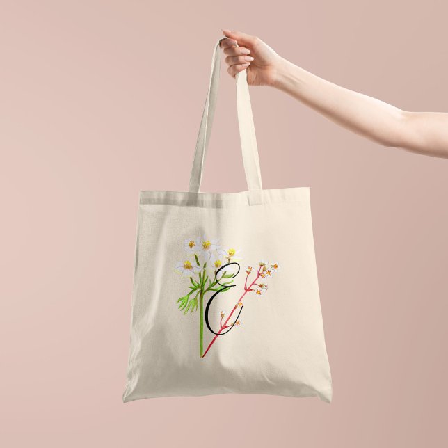 Tote Bag Fleurs sauvages blancs en aquarelle avec 1côté ini (Créateur téléchargé)