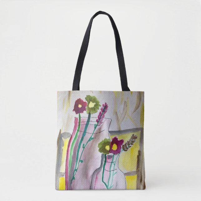 Tote Bag Fleurs sauvages dans le vase art abstrait (Devant)