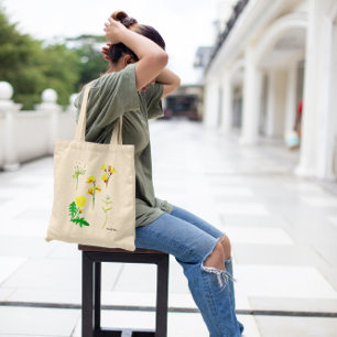 Tote Bag Fleurs sauvages jaunes délicats en aquarelle 1 côt