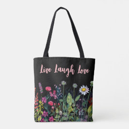 Tote Bag Fleurs sauvages multicolores d'aquarelle sur noir