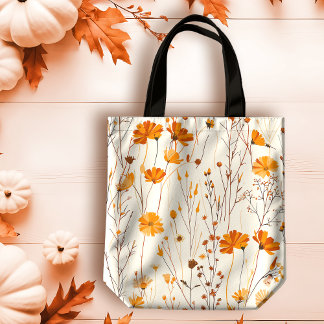 Tote Bag Fleurs sauvages orange délicieux automne sur crème