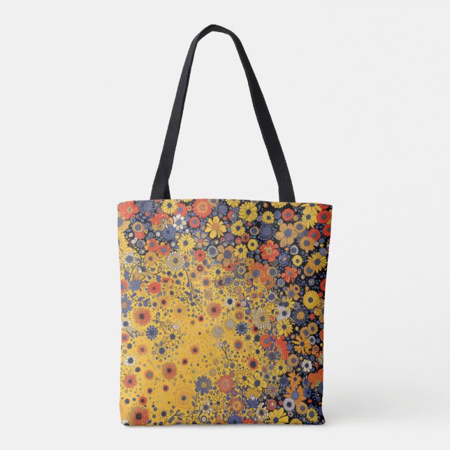 Tote Bag Fleurs sauvages sur Arrière - plan jaune (Dos)