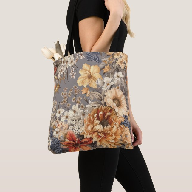 Tote Bag Fleurs sauvages sur Grey (De près)