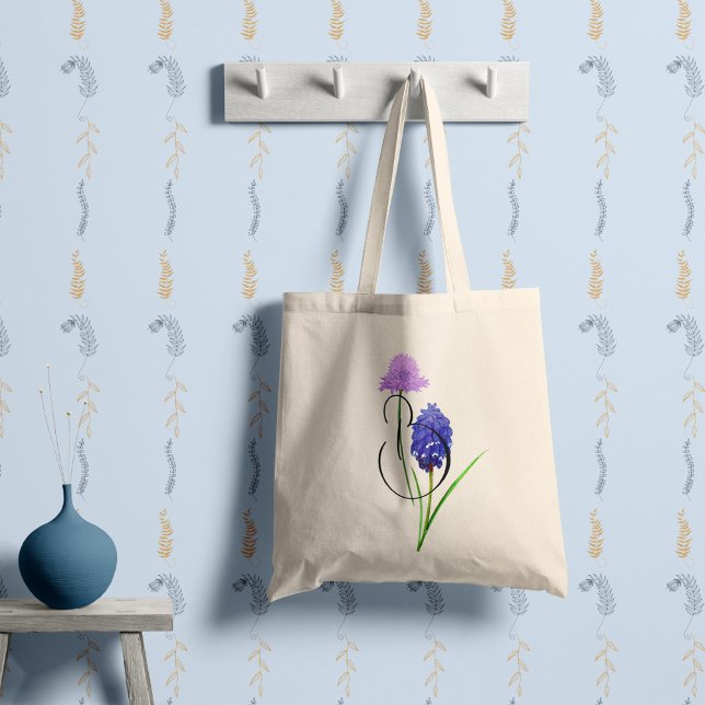Tote Bag Fleurs sauvages violets et lilas avec votre initia (Créateur téléchargé)