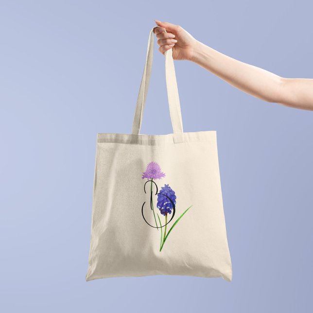 Tote Bag Fleurs sauvages violettes avec votre initiale d'un (Créateur téléchargé)