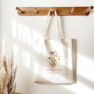 Tote Bag Fleurs sauvages violettes Bohème Nom de demoiselle