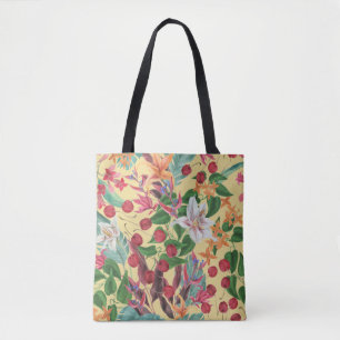 Tote Bag Fleurs tropicales Cerise : Aquarelle Patte transpa