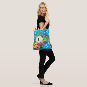 Tote Bag Fleurs Tropicales Hawaiiennes Et Papillons Monogra