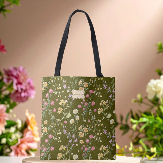 Tote Bag Fleurs vert olive Jardin tendance unique