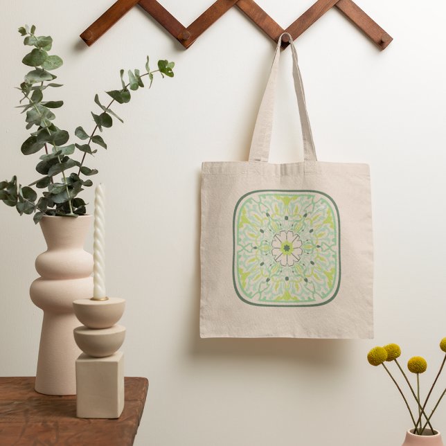 Tote Bag Fleurs vertes en Mémerisation (Créateur téléchargé)