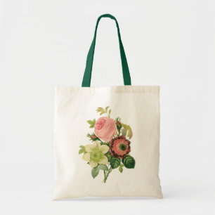 Tote Bag Fleurs Vintage, Anémones Roses Clematis par Redout