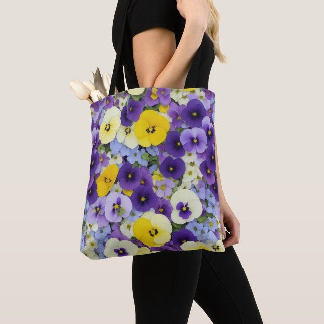 Tote Bag Fleurs violettes et jaunes (De près)