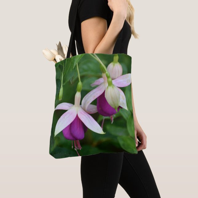Tote Bag Fleurs violettes Fuchsia avec Speraux blancs Flora (De près)