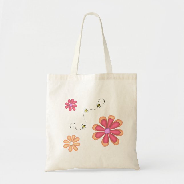 Tote Bag Fleurs vives et abeilles bourdes (Devant)