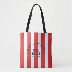 Tote Bag Floatin' Et Toastin' The Lake House Red Stripe