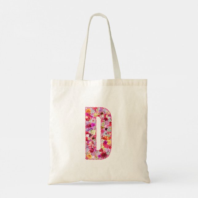 Tote Bag Floral Alphabet Letter D (Dos)