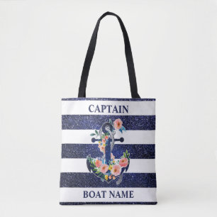 Tote Bag Floral anchor on striped background