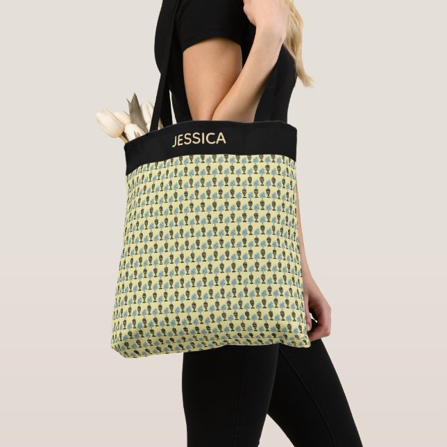 Tote Bag Floral, Art Africain, Tablier Fleurs Bleues (De près)