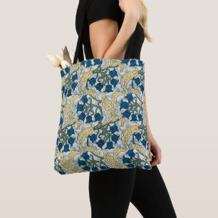 Tote Bag Floral Blue Flowers Lily Valley Répétition