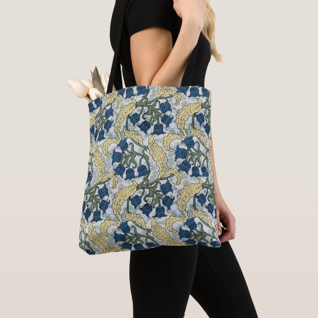 Tote Bag Floral Blue Flowers Lily Valley Répétition (De près)