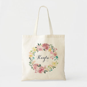 Tote Bag Floral Blush Green Eucalyptus Wreath Bridesmaid