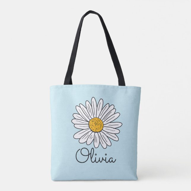 Tote Bag Floral de marguerite blanche monogramme (Dos)