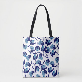 Tote Bag Floral De Pansy Bleu : Sans Mer Dessiné À La Main.