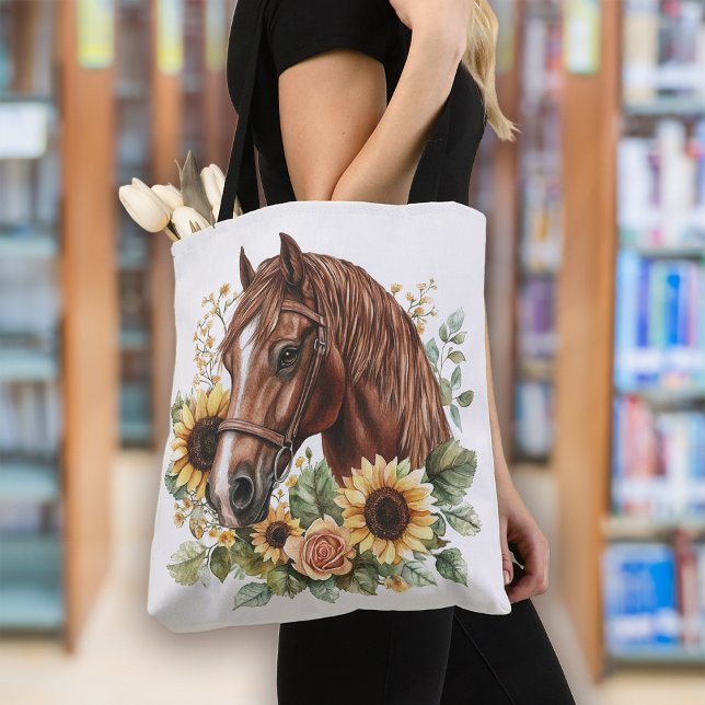 Tote Bag Floral de tournesol Rustique Horse (Créateur téléchargé)