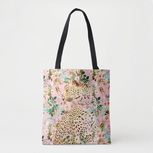 Tote Bag Floral empreinte de léopard tropical hawaïen (Devant)