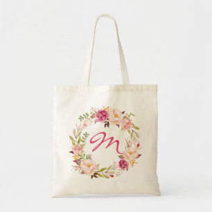 Tote Bag Floral et monogramme rose