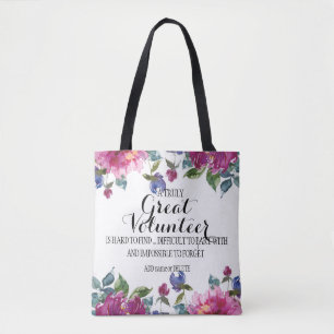 Tote Bag Floral fourre-tout Bénévole Merci Appréciation Cad