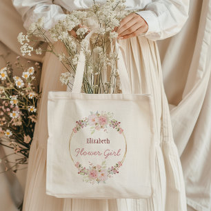 Tote Bag Floral Gold Bourgogne Rose Fleur fille avec nom