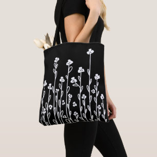 Tote Bag Floral minimaliste moderne blanc doodé