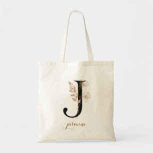 Tote Bag Floral Modern Personalized Monogram Letter "J"