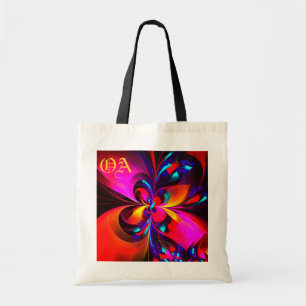 Tote Bag Floral moderne Art Abstrait Rouge Bleu Motif #07