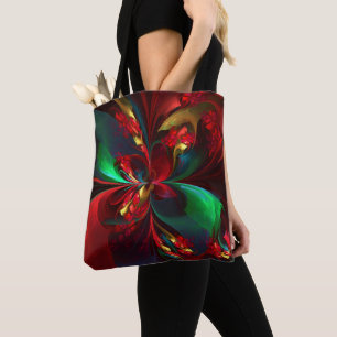Tote Bag Floral moderne Art Abstrait Rouge Vert Motif #11