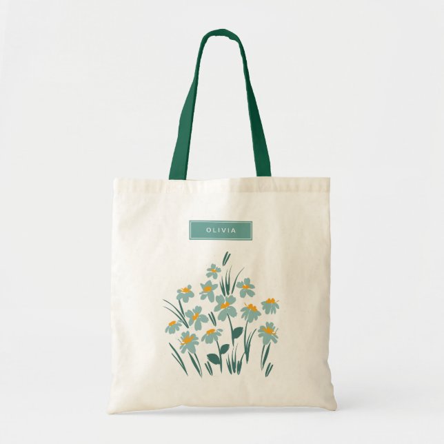 Tote Bag Floral moderne marguerite bleu girly élégant éléga (Devant)