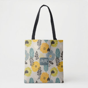 Tote Bag Floral moderne rétro sur gris