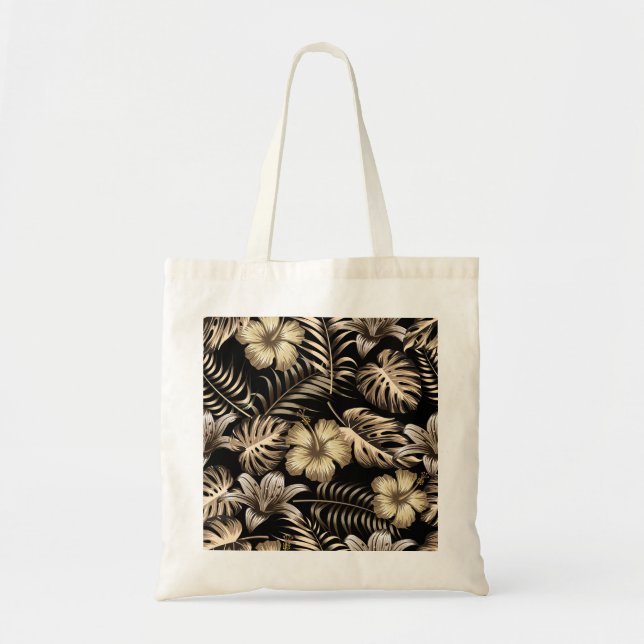 Tote Bag Floral Motif sans couture avec Feuilles. (Devant)