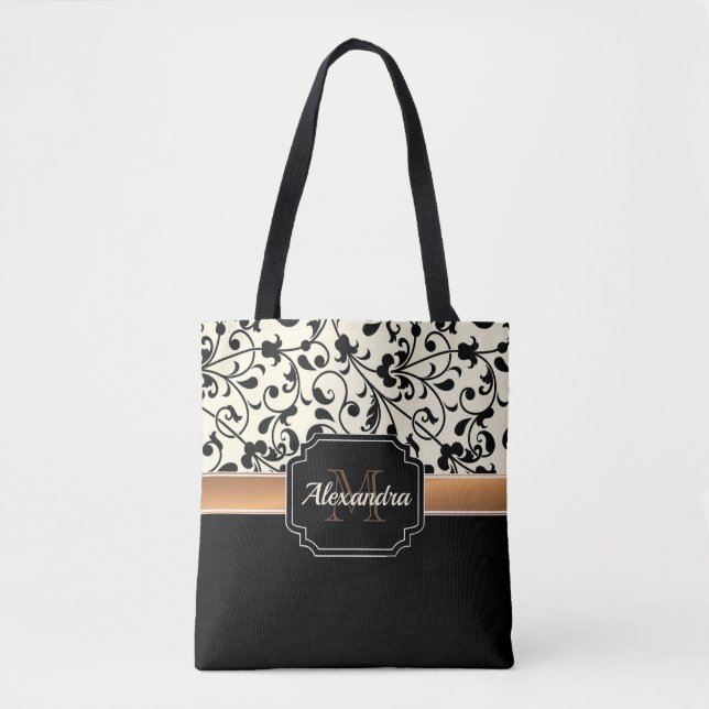 Tote Bag Floral noir et blanc (Devant)
