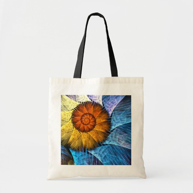 Tote Bag Floral Orange Bleu Jaune Art Abstrait (Devant)