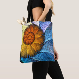 Tote Bag Floral Orange Bleu Jaune Art Abstrait