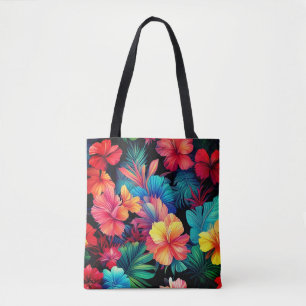 Tote Bag Floral Orange Tropical Flowers Feuille-66771