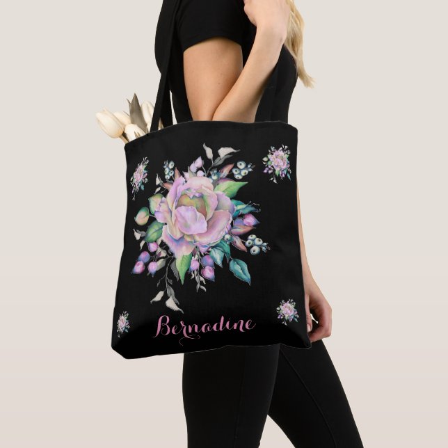 Tote Bag Floral Pastel Fleurs Aquarelle Personnaliser (De près)