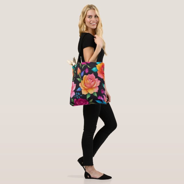 Tote Bag Floral Patern Rose Fourre-tout (Sur le modèle)