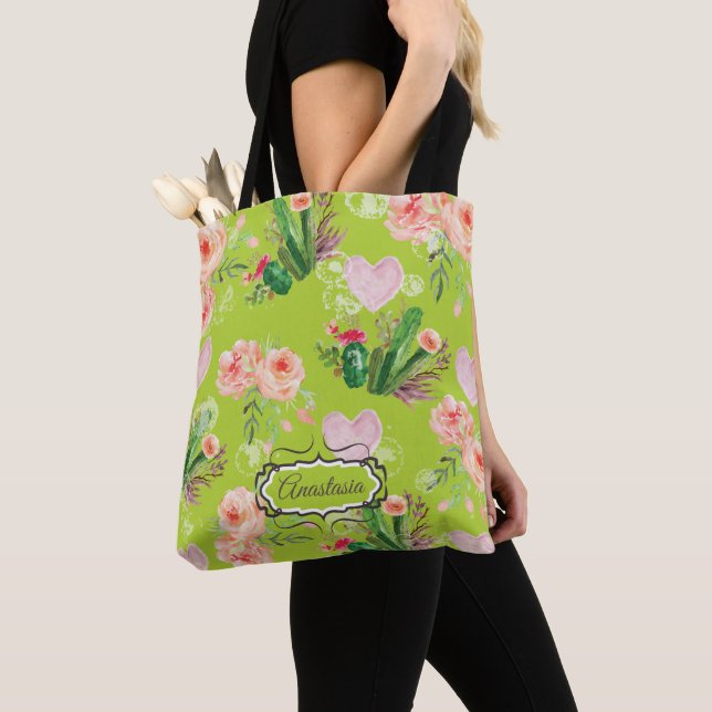 Tote Bag Floral Personnalisé Cactus Chic (De près)