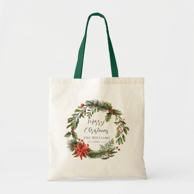 Tote Bag Floral Poinsettia Botanique Noël (Devant)