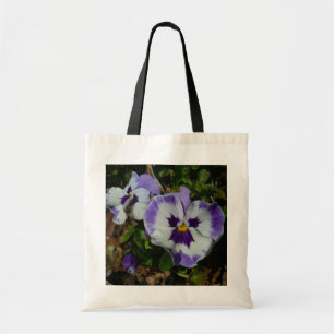 Tote Bag Floral Purple and White Pansies
